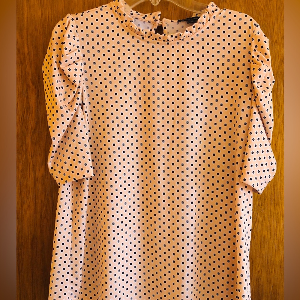 Chic Polka Dot Blouse Size M Adrianna Papell Ballet Pink